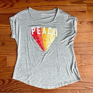 SYLE & CO Peace Graphic Distressed Scoop Neck Gray T-Shirt Women’s Size SP